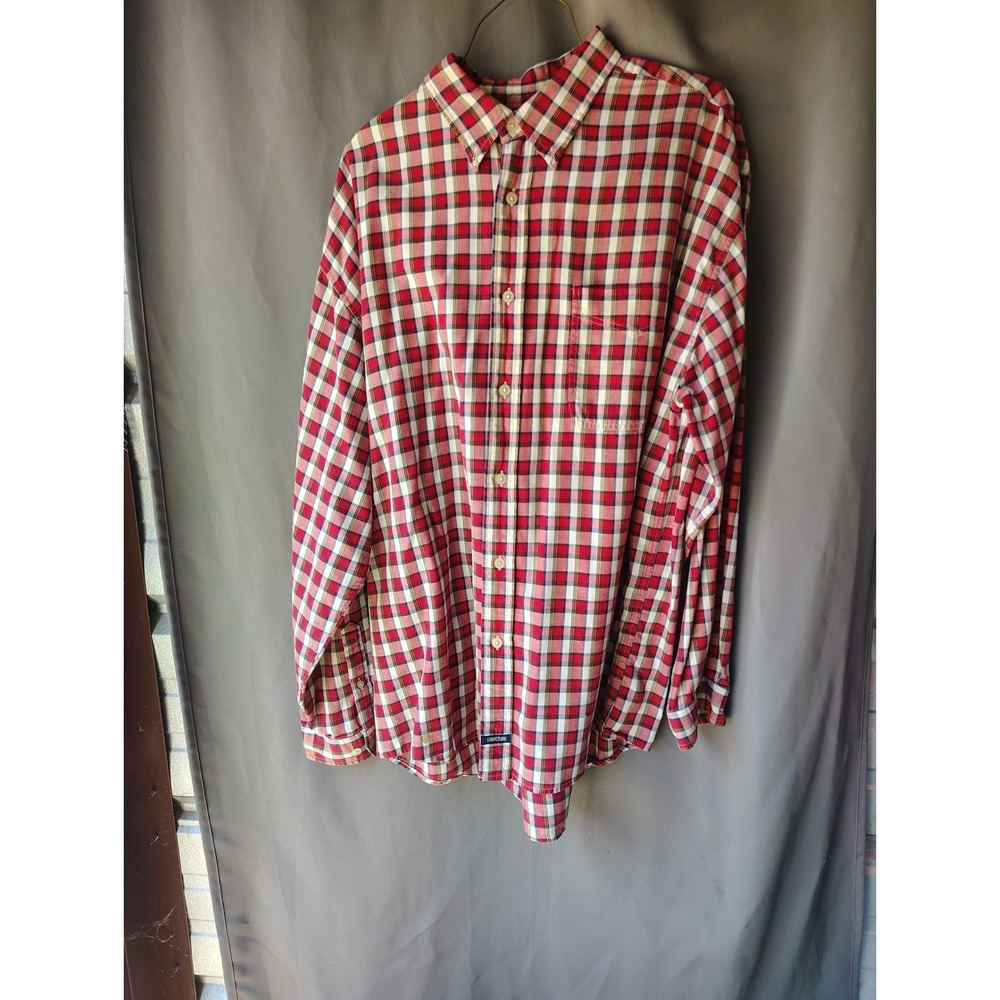 Structure Mens Red‎ Plaid Button Down Shirt Long Sleeve Cotton Vintage Large